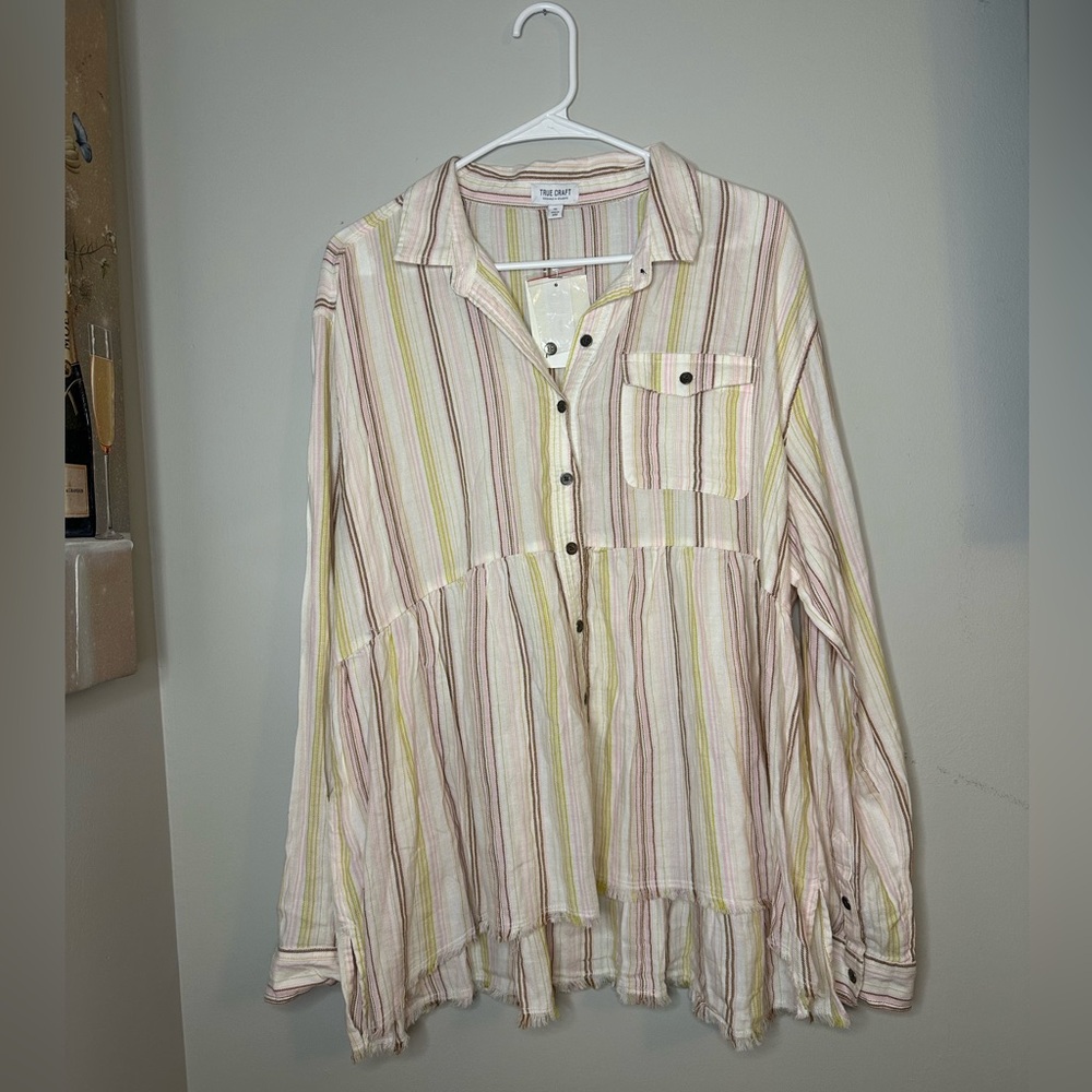 True Craft Multicolor Striped Button Up Shirt Womens XL NWT